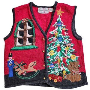 Sharon Young Christmas Vest With Festive Tree Toys & Holiday Decor Women's Small